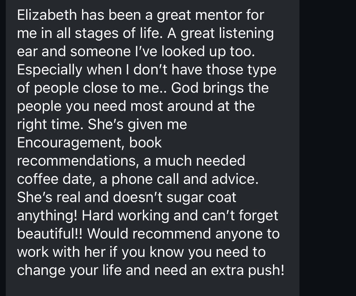 Recommendation describing Elizabeth as a real and encouraging mentor