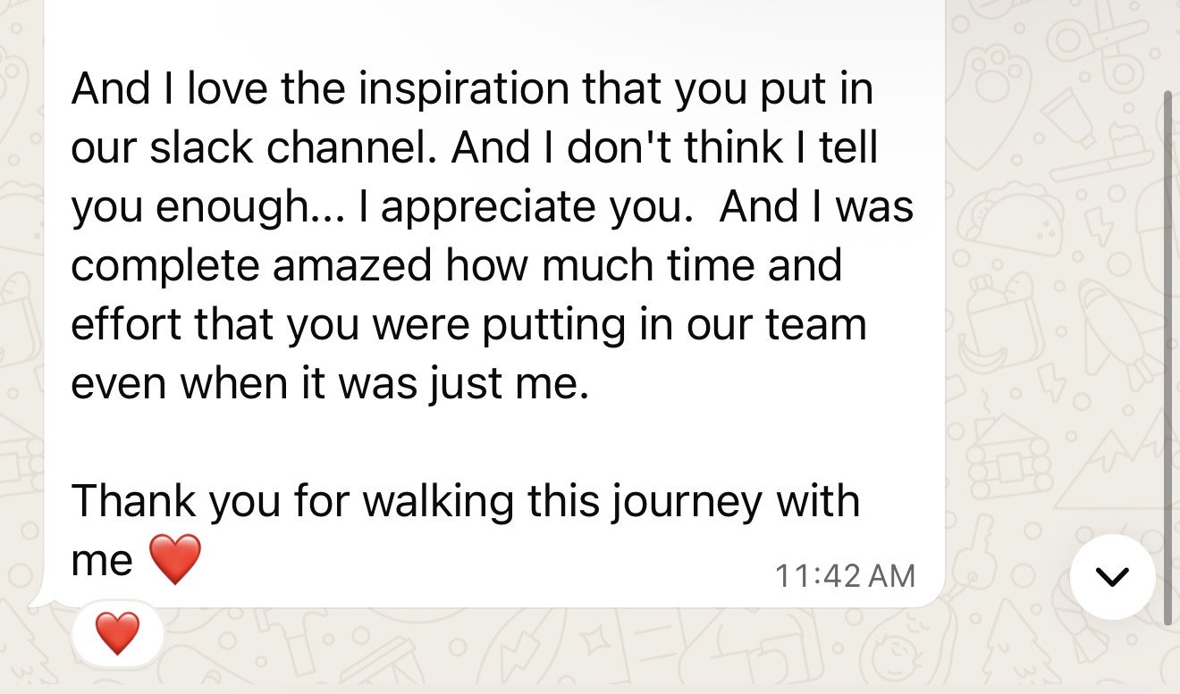 Message thanking Elizabeth for her encouragement and support
